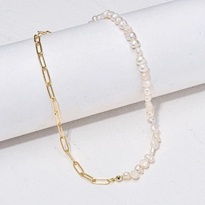 Copper Plated 14K Chain Necklace Pearl Chain Choker Necklace