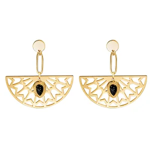 Stainless Steel Gold Color Semicircle Hollow Earrings