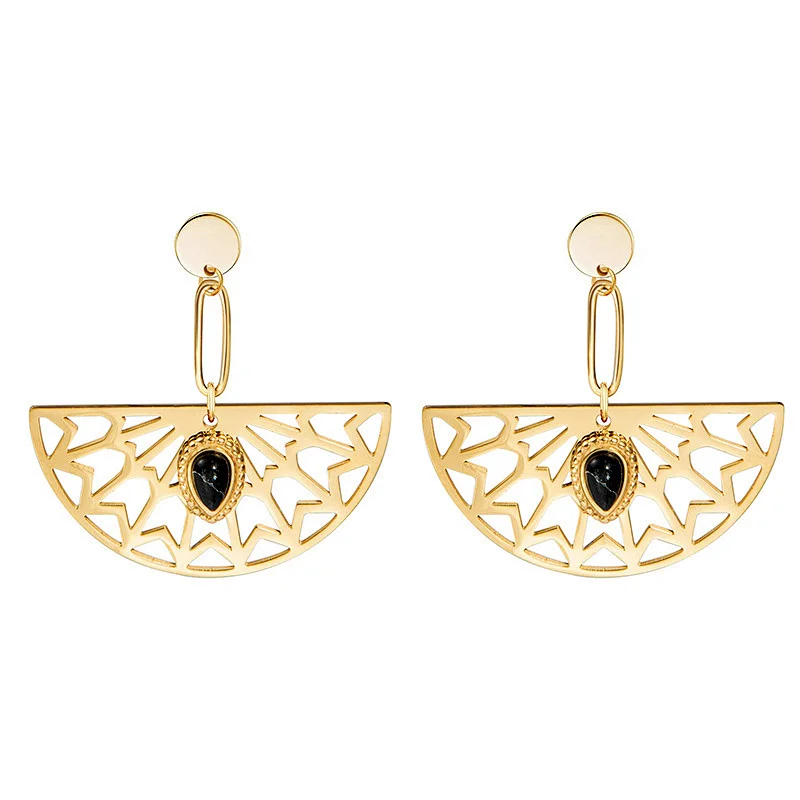 Stainless Steel Gold Color Semicircle Hollow Earrings