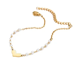 Simple Gold Heart Pendant Necklace Pearl Necklace