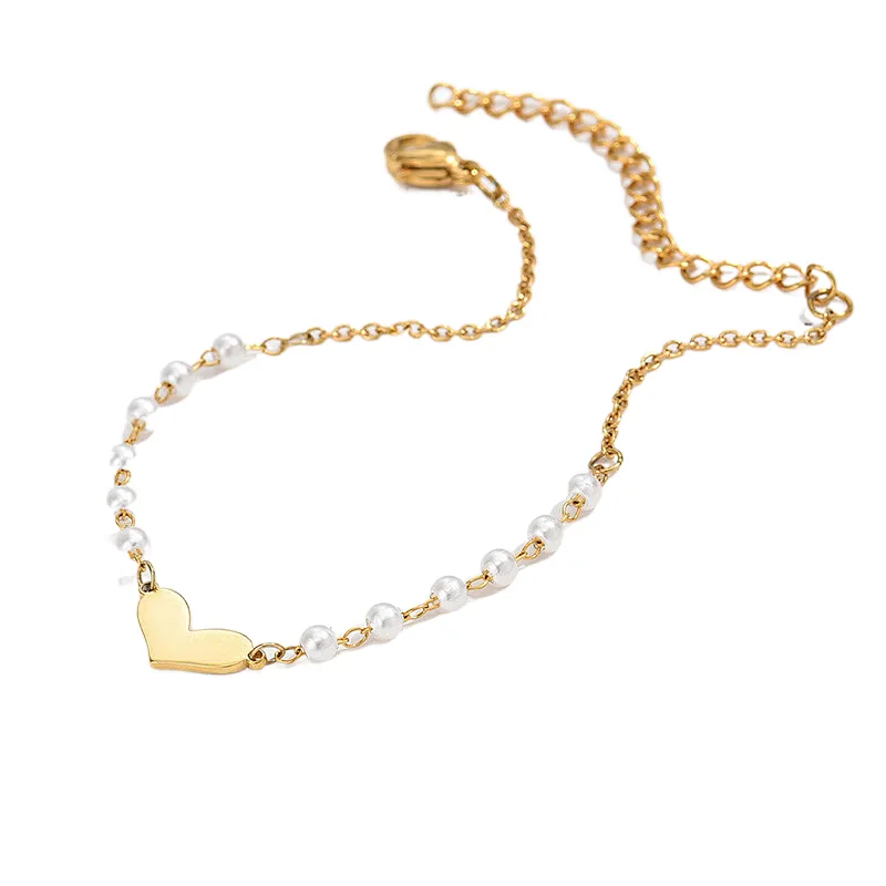 Simple Gold Heart Pendant Necklace Pearl Necklace