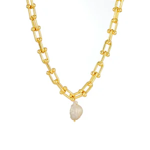 Fashion Freshwater Pearls Gold Plated Chain Necklace