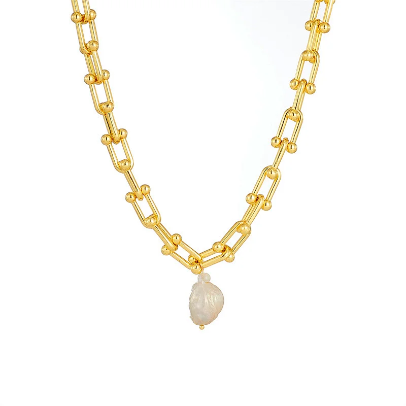 Fashion Freshwater Pearls Gold Plated Chain Necklace