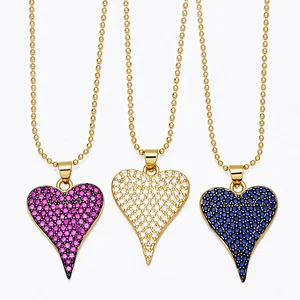 Heart Shaped Pendant Brass Necklace Micro Setting Jewelry