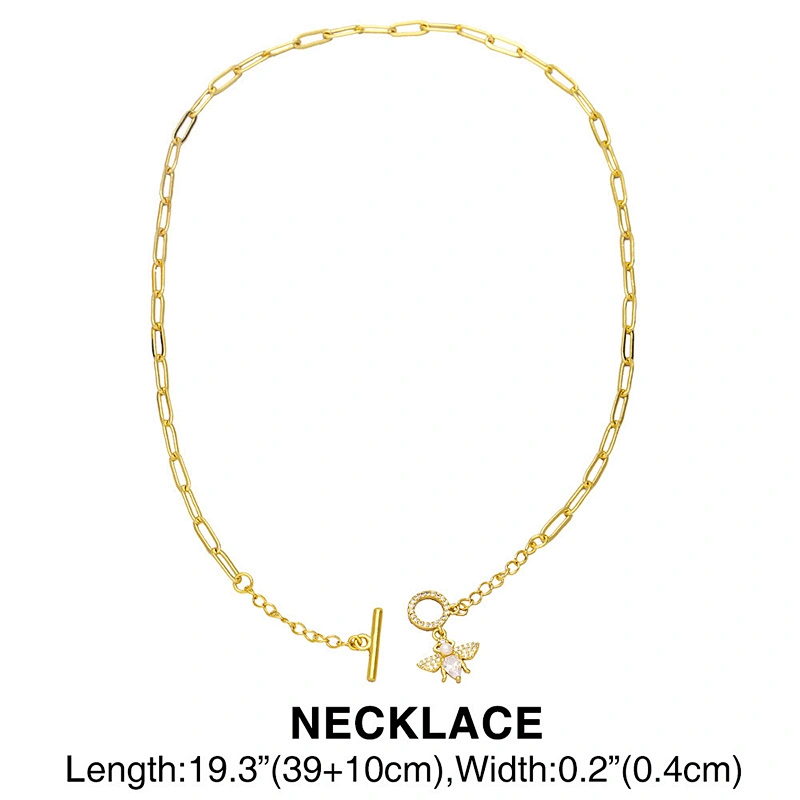 Ins Fashion OT Clasp Jewlry Set Creative Geometric Design Cubic Zirconia Bee Necklace Bracelet