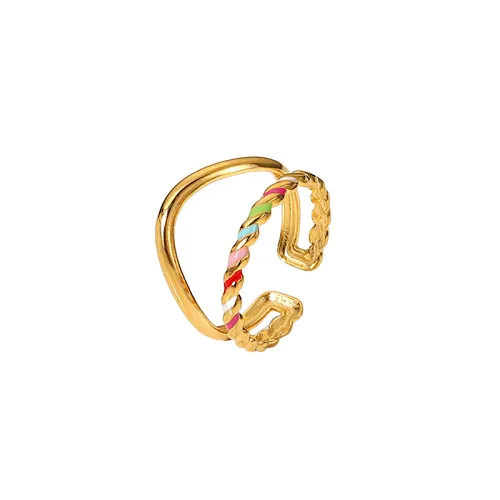Gold Enamel Multicolored Oil Drip Open Ring