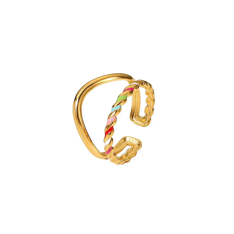 Gold Enamel Multicolored Oil Drip Open Ring