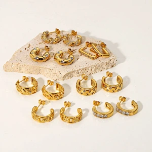 Fashion Zircon C Shape Earrings Stainless Steel Earrings Set
