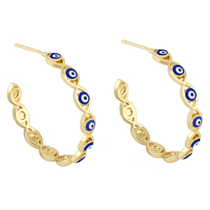 Enamel Copper Hoop Earrings Simple Evil Eye Gold Color