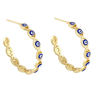 Enamel Copper Hoop Earrings Simple Evil Eye Gold Color