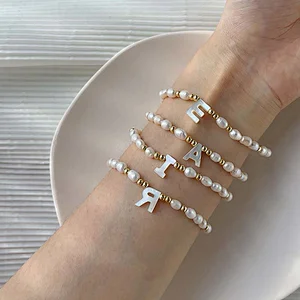 Fresh Water Pearl Shell Multi-Letter Pendant Bracelet