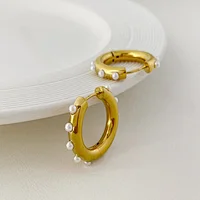 Cute Mini Pearl Earrings Gold Hoop Earrings Women