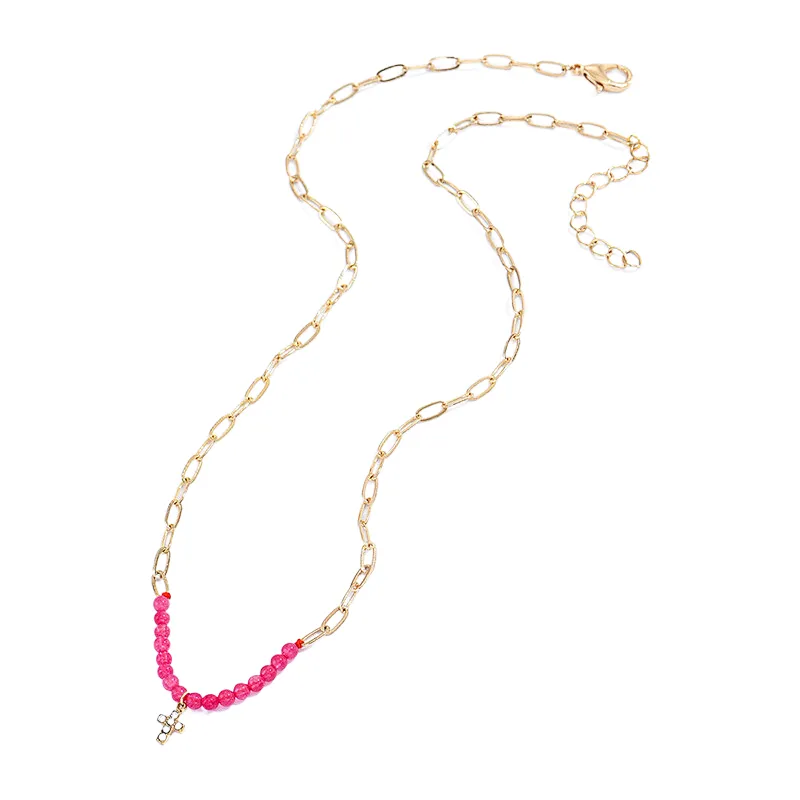 Fashion Colorful Beads Necklace Small Cross Pendant Necklace
