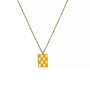 Stainless Steel Checkerboard Small Square Necklace