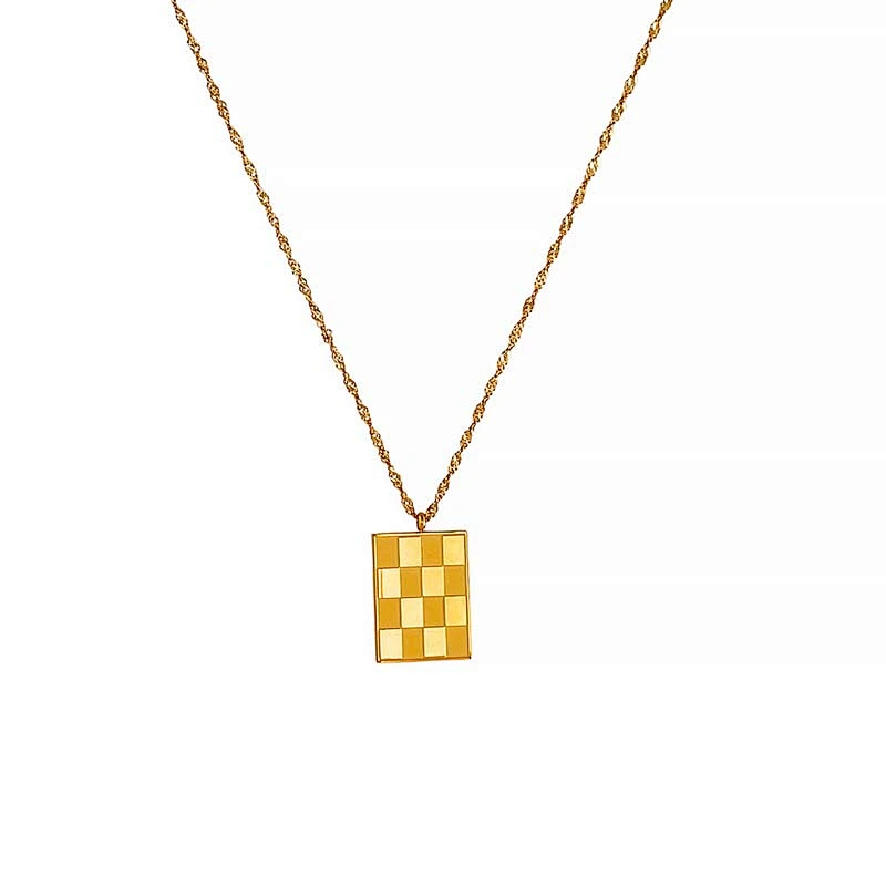 Stainless Steel Checkerboard Small Square Necklace