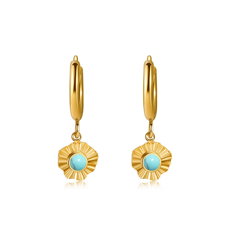 High Quality Natural Stone Petal Hoop Earrings