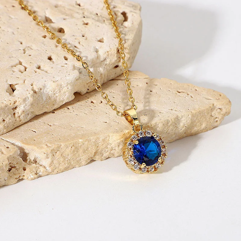 New Fashion Blue Cubic Zircon Pendant Necklace Women