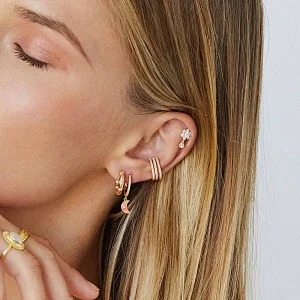 Brass Drop Enamel Moon Shape Zirconia Earring Jewelry