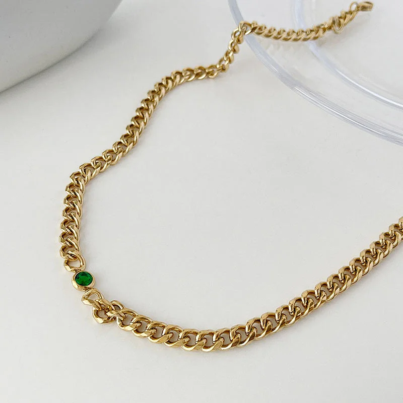Gold Chain Zircon Titanium Steel Necklace Simple Bracelet Women Set