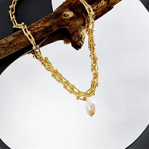 Fashion Freshwater Pearls Gold Plated Chain Necklace