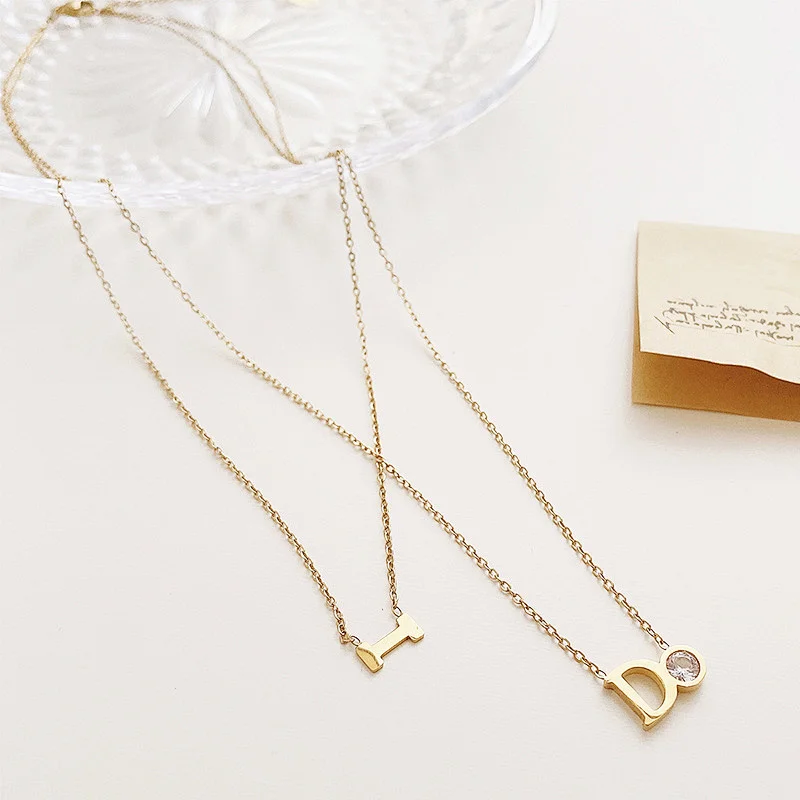 Letter I Do Necklace Stainless Steel Zircon Gold Plated Necklace