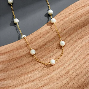 Minimalist Pearl Gold Color Chain Necklace Women Gift