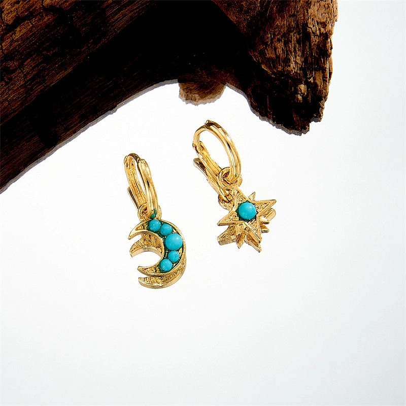Brass Moon Shade Earring Turquoise Laided Jewelry
