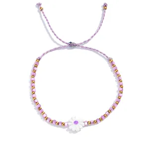 Handmade Braided Daisy Purple Beaded Stainless Steel Bracelet