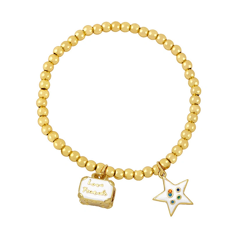 Little Bag Starfish Enamel Gold Plated Copper Beads Bracelet