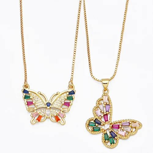 Zirconia Butterfly Pendant Brass Necklace Jewelry Accessories