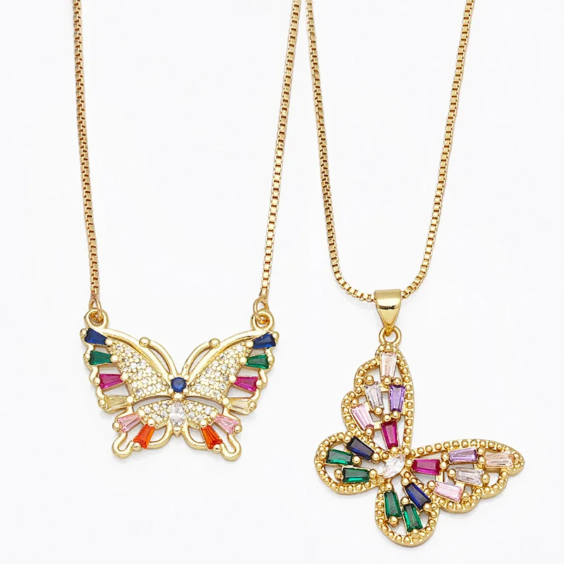 Zirconia Butterfly Pendant Brass Necklace Jewelry Accessories