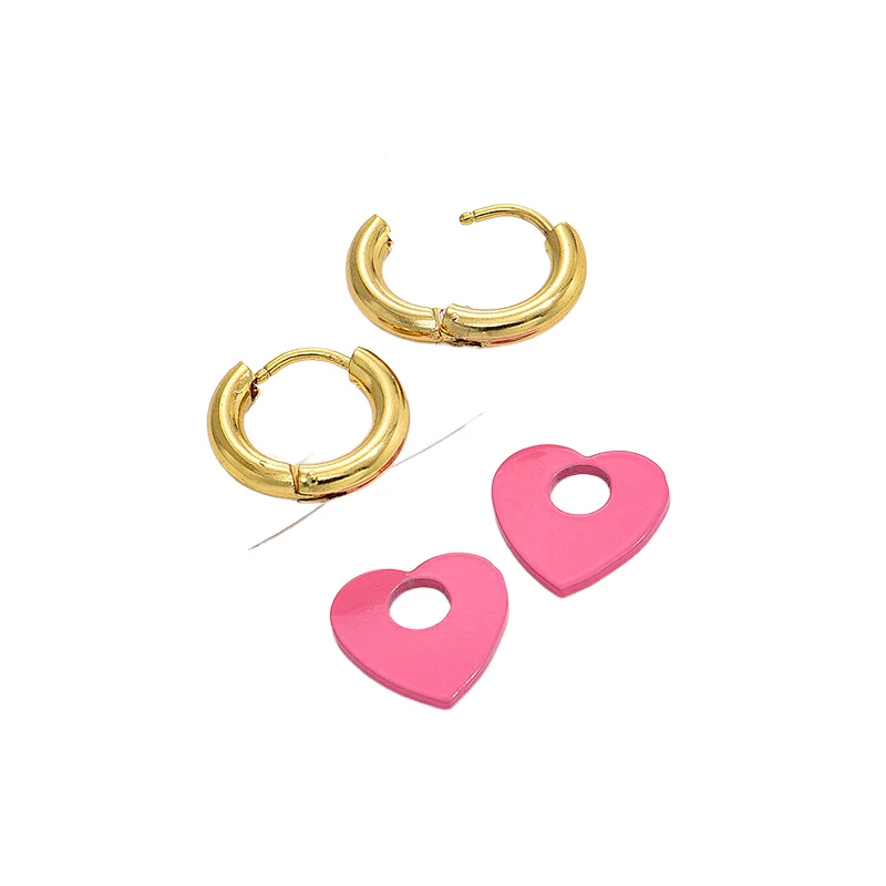 Trend Pink Heart Drop Earrings Stainless Steel Hoop Earrings