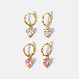 Pink Heart Earrings Cubic Zirconia Drop Earrings Wholesale