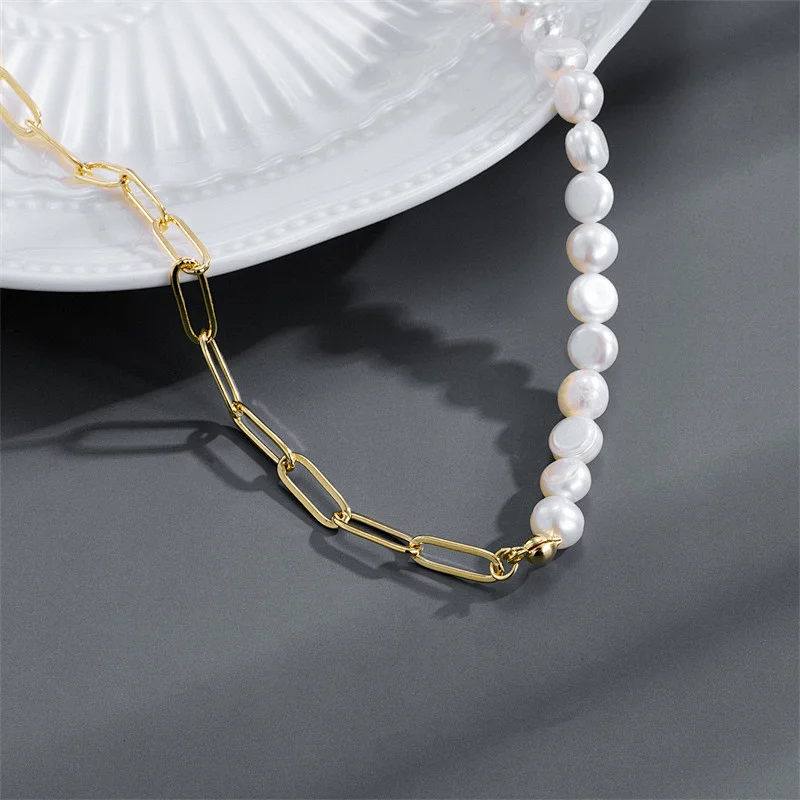 Copper Plated 14K Chain Necklace Pearl Chain Choker Necklace