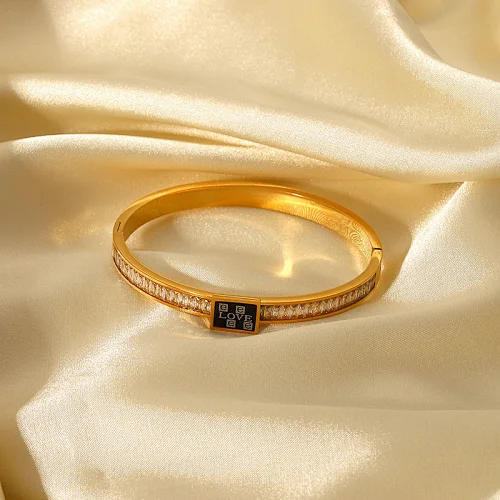 Fashion Stainless Steel LOVE Square Zircon Bracelet Women