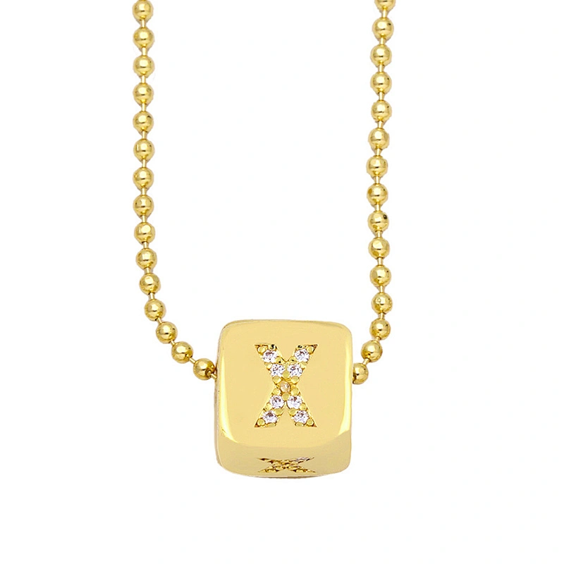 Geometric Gold Plated Zirconia Letters Pendant Necklace