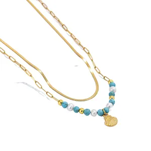 Fashion Bohemian Bead Necklace Shell Pearl Pendant Necklace
