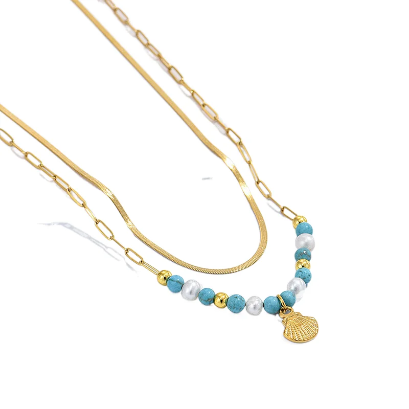 Fashion Bohemian Bead Necklace Shell Pearl Pendant Necklace