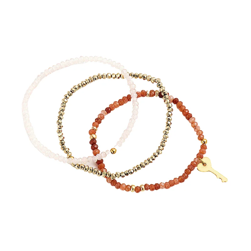 Stainless Steel Key And Crystal Beads Bracelet Wholesale