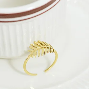 Stainless Steel Leaf Ring Steel Open Design Adjustable Ring