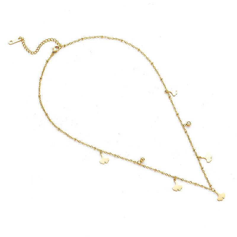 Chain Women Stainless Steel Ginkgo Biloba Pendants Necklace
