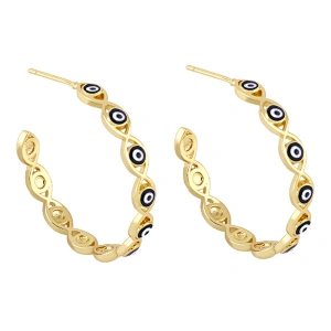 Enamel Copper Hoop Earrings Simple Evil Eye Gold Color