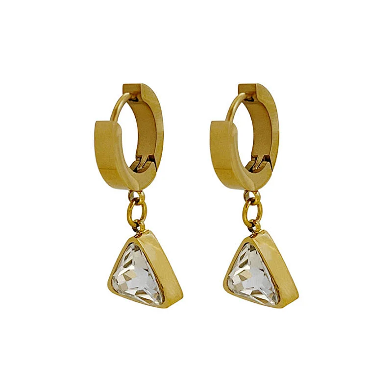 18K Gold Triangle Earrings Zircon Pendant Hoop Earrings Women
