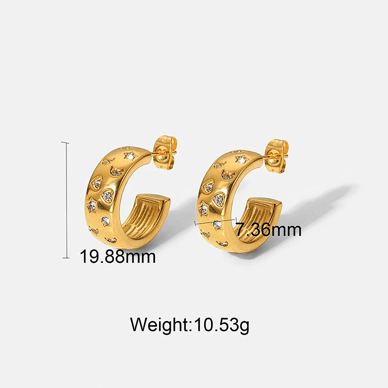 Fashion Zircon C Shape Earrings Stainless Steel Earrings Set
