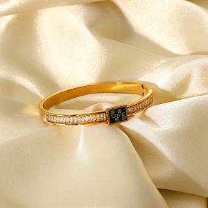 Fashion Stainless Steel LOVE Square Zircon Bracelet Women