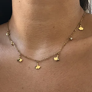 Chain Women Stainless Steel Ginkgo Biloba Pendants Necklace