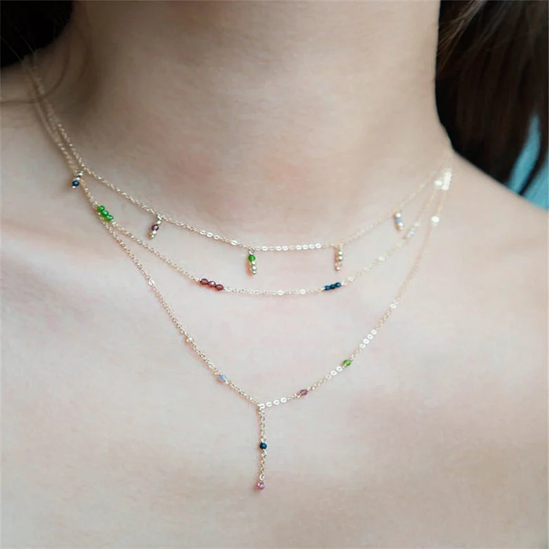 Multilayer Crystal Long Tassel Pendant Chain Women Necklaces