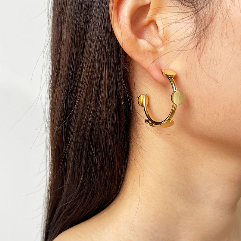 Metal Stainless Steel Earrings Gold C Shape Earrings