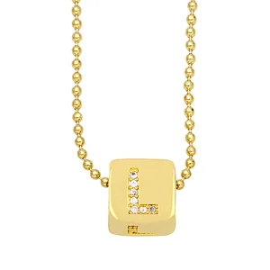 Geometric Gold Plated Zirconia Letters Pendant Necklace