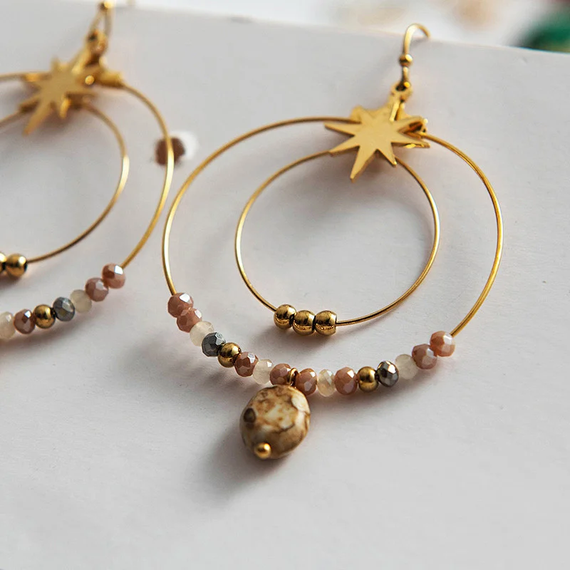 Handmade Beaded Large Hoop Stainless Steel Drop Earrings